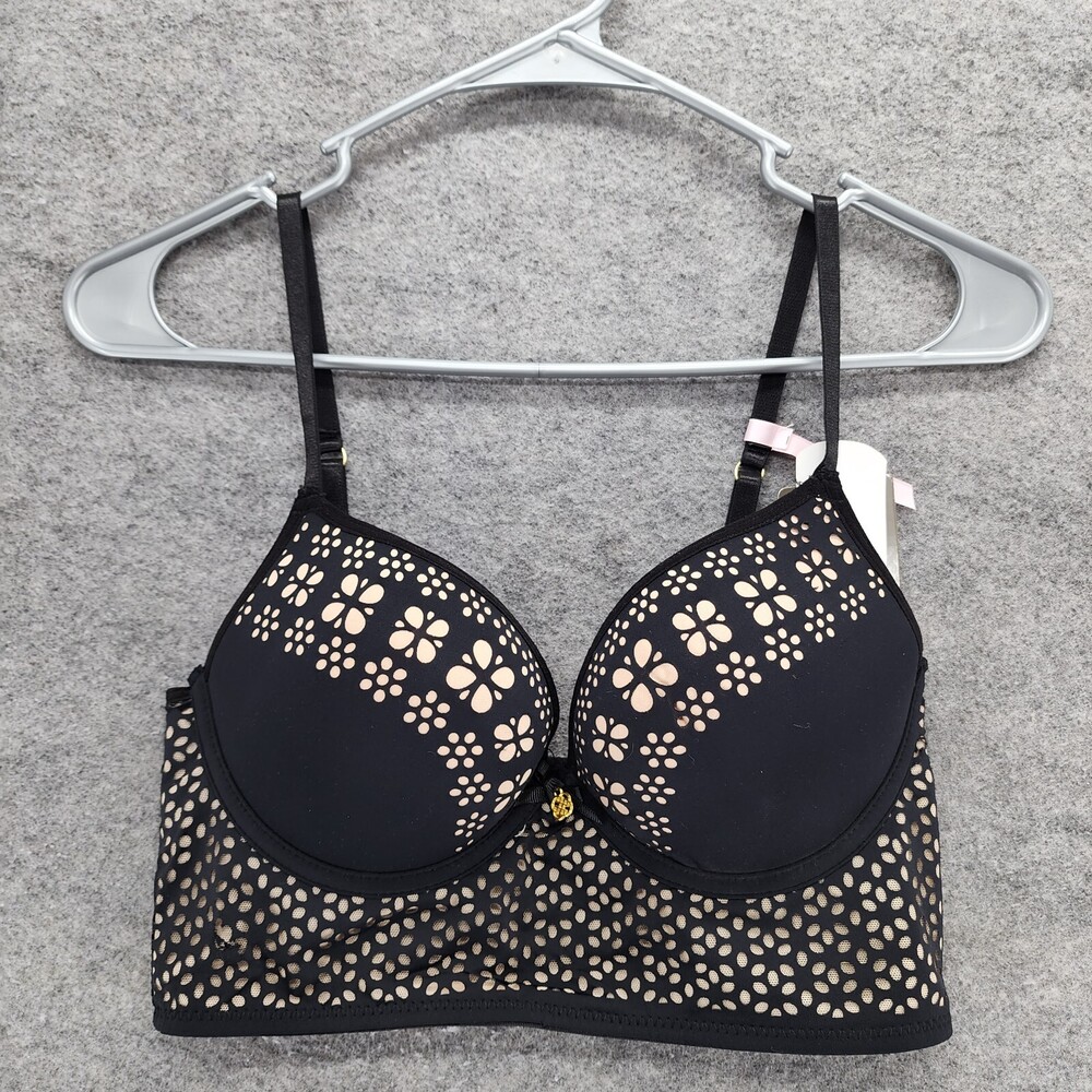 Daisy Fuentes Bra 34C Push Up Perforated Long Line Black
